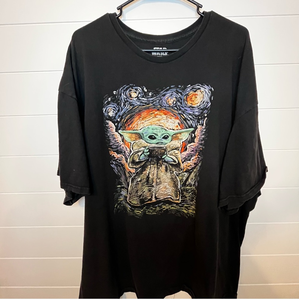 Fifth Sun Black Starry Night Graphic Tee Baby Yoda Starry Night